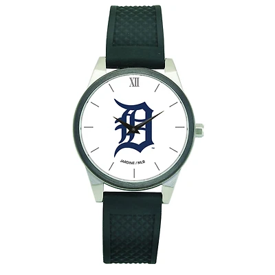 Women's  Black Detroit Tigers Silicone Strap Wristwatch