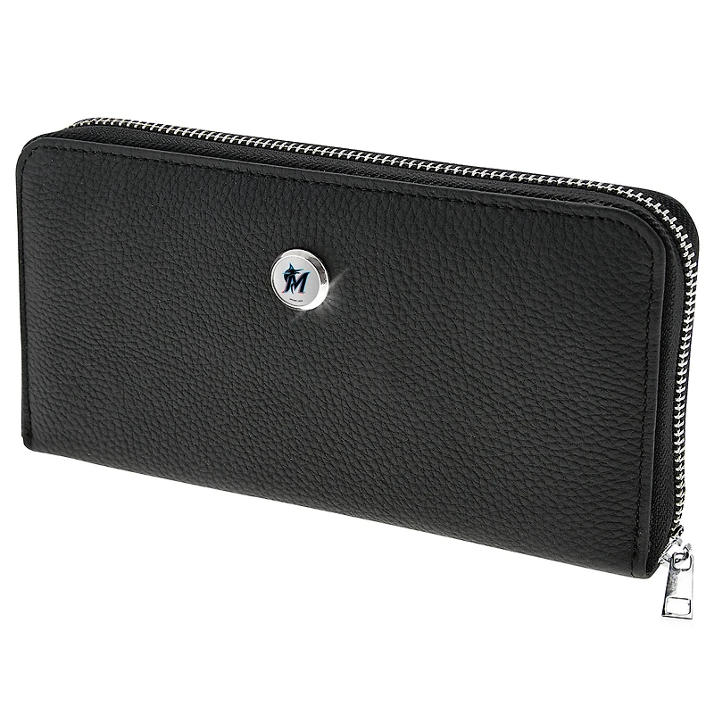 Women's  Black Miami Marlins Leather Zipper Wallet