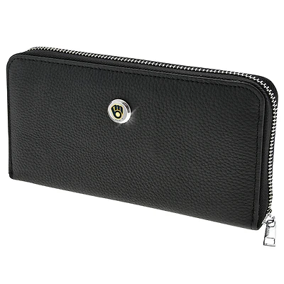 Women's  Black Milwaukee Brewers Leather Zipper Wallet