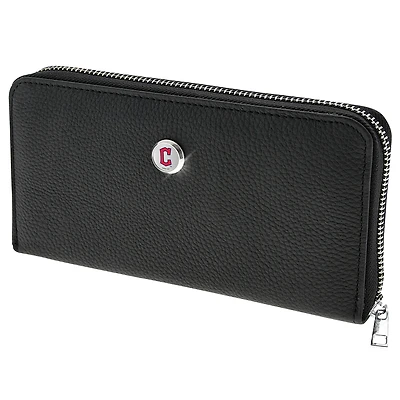 Women's  Black Cleveland Guardians Leather Zipper Wallet