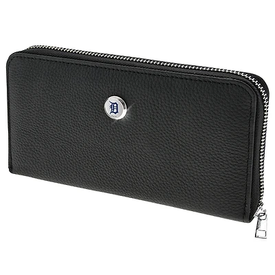 Women's  Black Detroit Tigers Leather Zipper Wallet