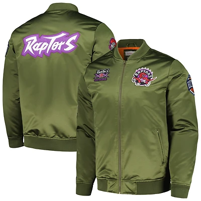 Men's Mitchell & Ness Olive Toronto Raptors Hardwood Classics Retro Satin Full-Zip Jacket