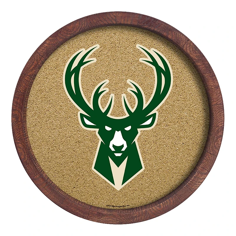 Milwaukee Bucks 20.25'' Round Faux Barrel Framed Cork Board