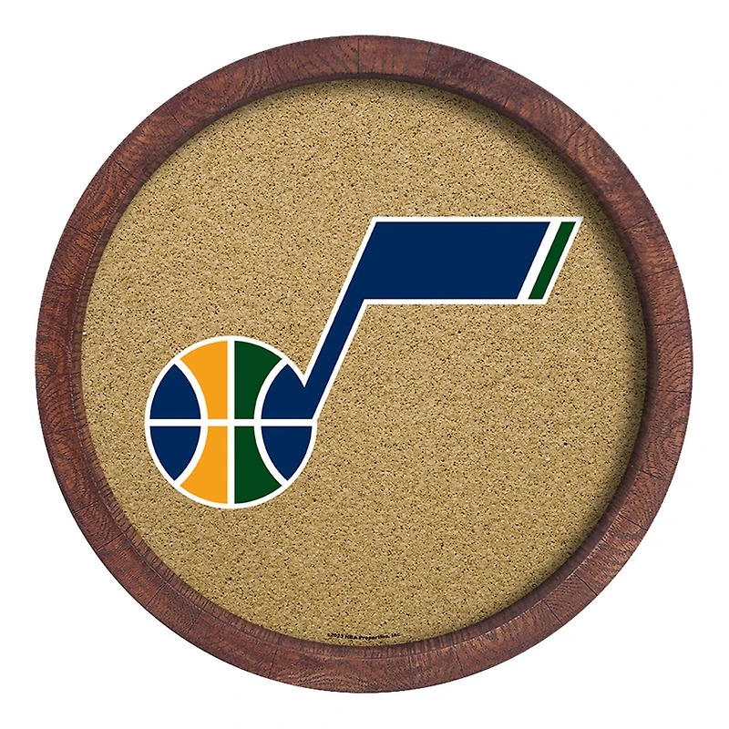 Utah Jazz 20.25'' Round Faux Barrel Framed Cork Board
