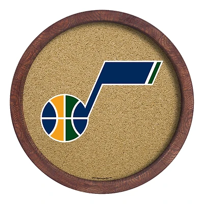 Utah Jazz 20.25'' Round Faux Barrel Framed Cork Board