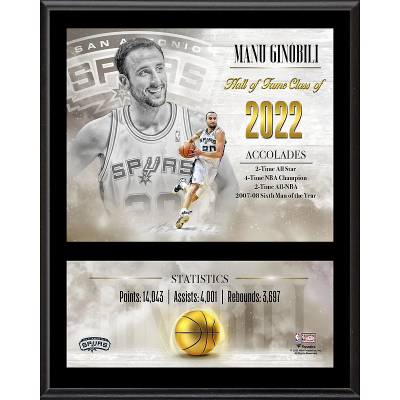 Manu Ginobili San Antonio Spurs 12" x 15" Hardwood Classic Sublimated Player Plaque