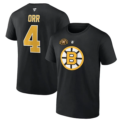 Men's Fanatics Bobby Orr Black Boston Bruins Centennial Authentic Stack Retired Player Name & Number T-Shirt