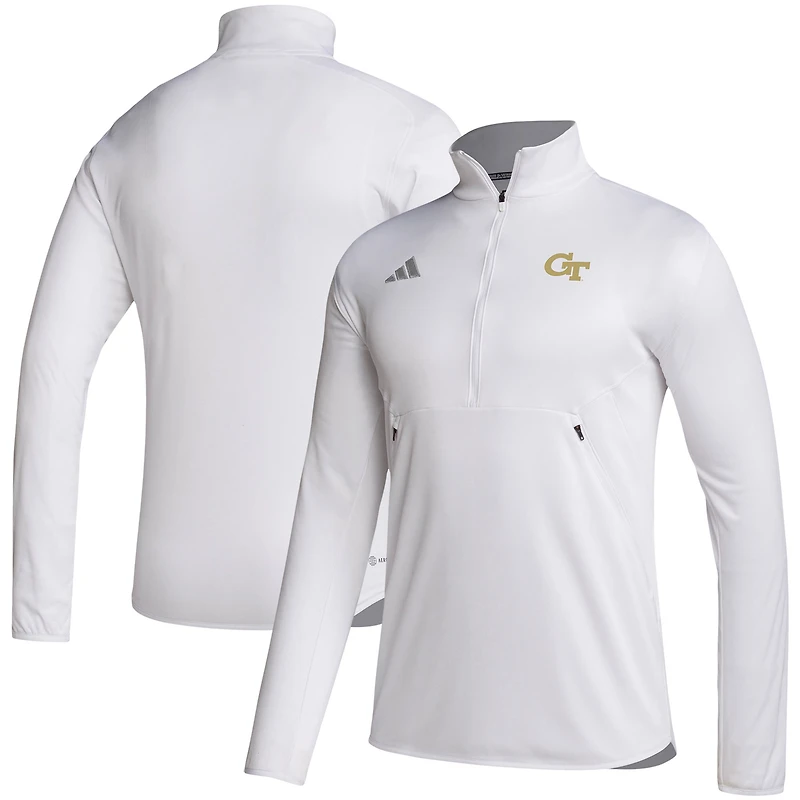 Men's adidas White Georgia Tech Yellow Jackets Sideline Stadium Knit Quarter-Zip Pullover Top