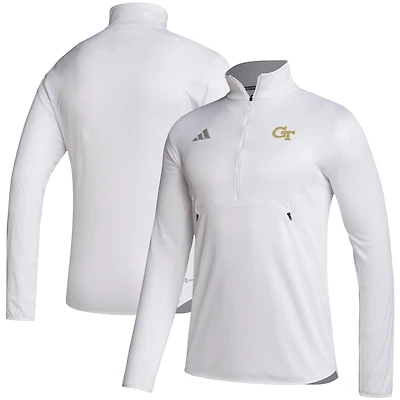 Men's adidas White Georgia Tech Yellow Jackets Sideline Stadium Knit Quarter-Zip Pullover Top