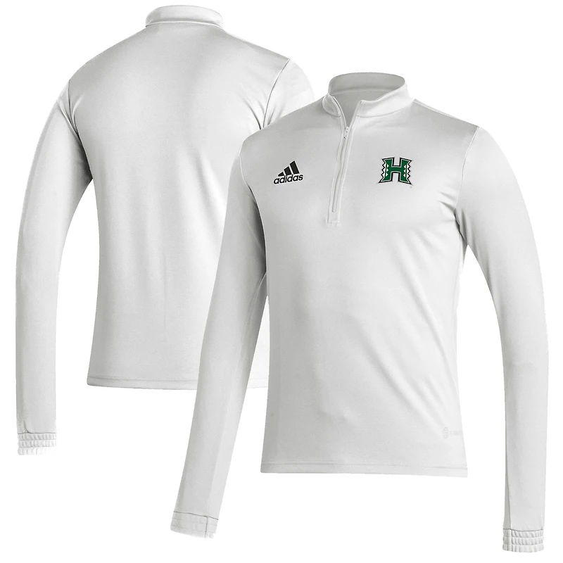 Men's adidas White Hawaii Rainbow Warriors Sideline Entrada22 Quarter-Zip Pullover Top