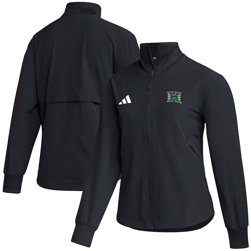 Women's adidas Black Hawaii Rainbow Warriors Sideline Travel Woven Full-Zip Jacket