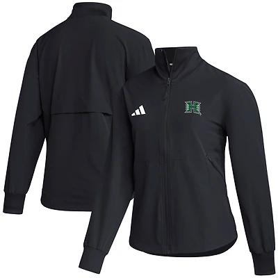 Women's adidas Black Hawaii Rainbow Warriors Sideline Travel Woven Full-Zip Jacket