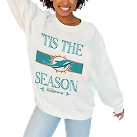 Women's Gameday Couture White Miami Dolphins Oversized Take A Holiday Pullover Sweatshirt