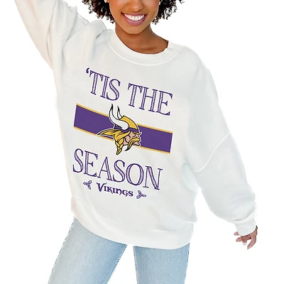 Women's Gameday Couture White Minnesota Vikings Oversized Take A Holiday Pullover Sweatshirt