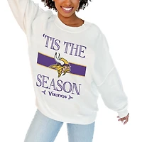 Women's Gameday Couture White Minnesota Vikings Oversized Take A Holiday Pullover Sweatshirt