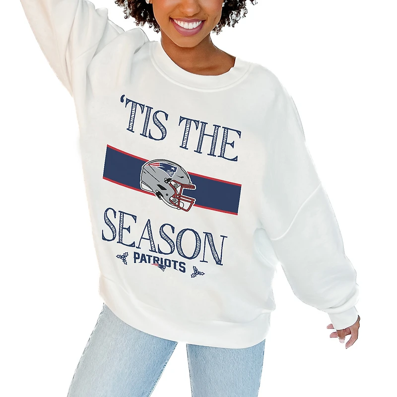 Women's Gameday Couture White New England Patriots Oversized Take A Holiday Pullover Sweatshirt