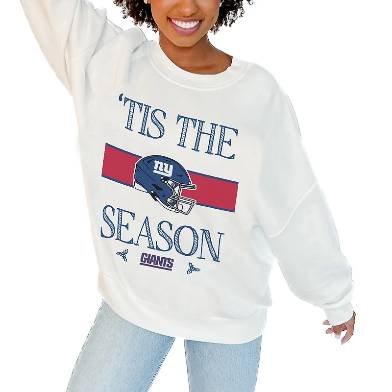 Women's Gameday Couture White New York Giants Oversized Take A Holiday Pullover Sweatshirt