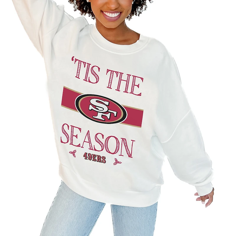 Women's Gameday Couture White San Francisco 49ers Oversized Take A Holiday Pullover Sweatshirt