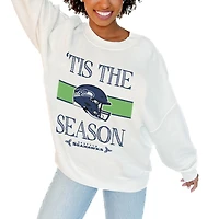 Women's Gameday Couture White Seattle Seahawks Oversized Take A Holiday Pullover Sweatshirt