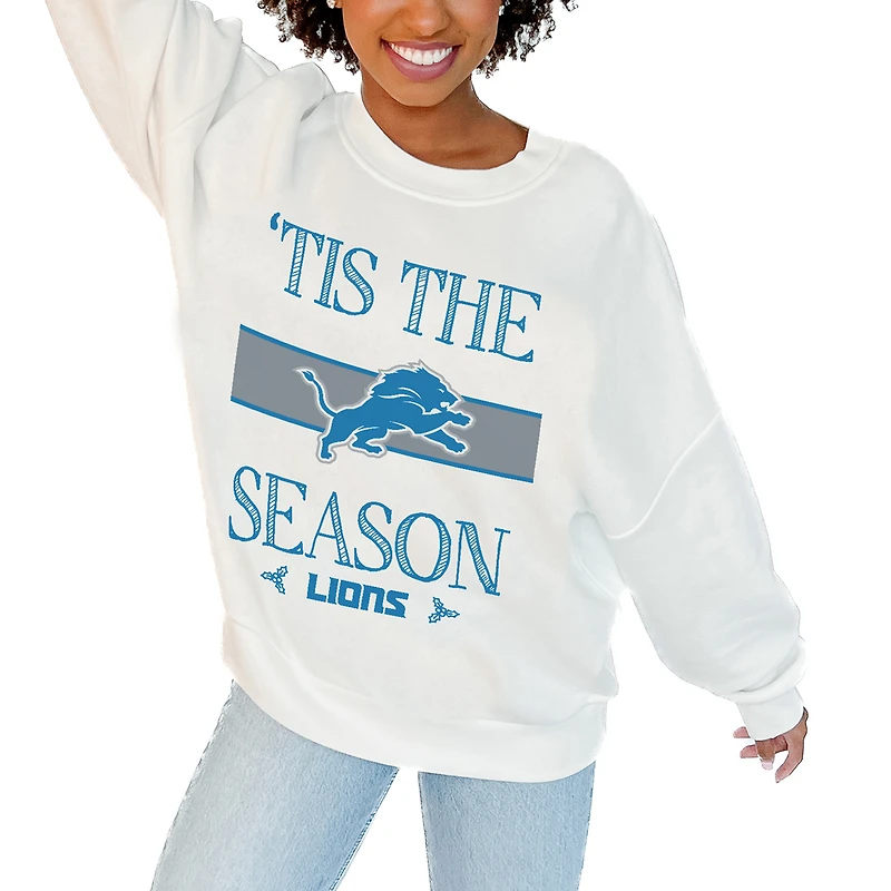 Women's Gameday Couture White Detroit Lions Oversized Take A Holiday Pullover Sweatshirt