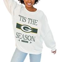 Women's Gameday Couture White Green Bay Packers Oversized Take A Holiday Pullover Sweatshirt