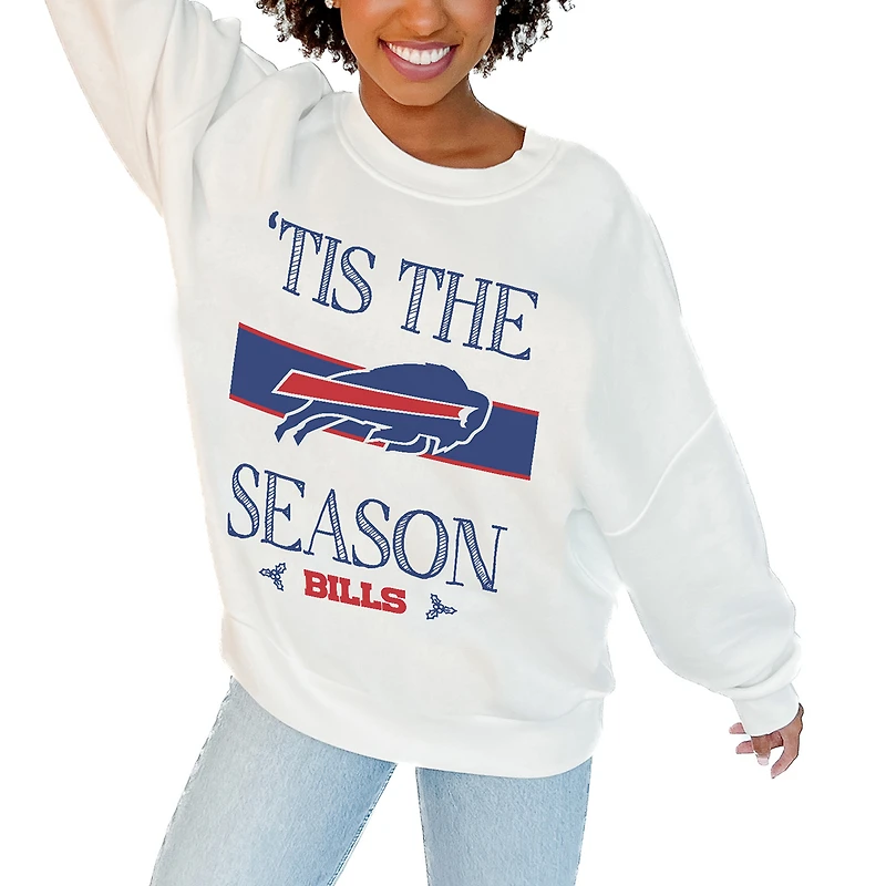 Women's Gameday Couture White Buffalo Bills Oversized Take A Holiday Pullover Sweatshirt