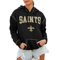 Women's Gameday Couture Black New Orleans Saints Oversized Catch the Vibe Studded Pullover Hoodie