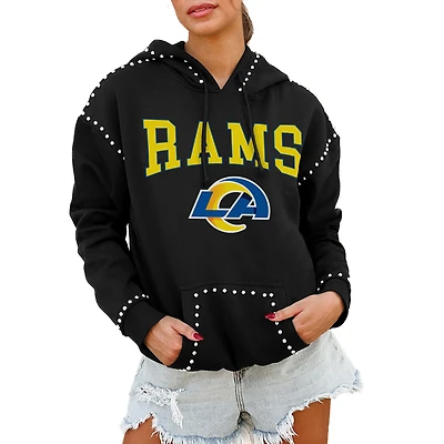 Women's Gameday Couture Black Los Angeles Rams Oversized Catch the Vibe Studded Pullover Hoodie
