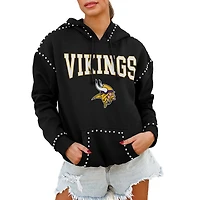 Women's Gameday Couture Black Minnesota Vikings Oversized Catch the Vibe Studded Pullover Hoodie