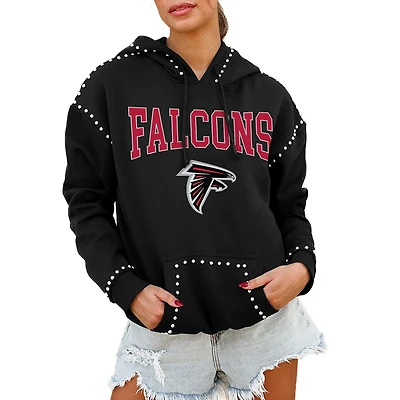 Women's Gameday Couture Black Atlanta Falcons Oversized Catch the Vibe Studded Pullover Hoodie