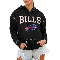Women's Gameday Couture Black Buffalo Bills Oversized Catch the Vibe Studded Pullover Hoodie