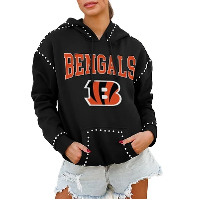 Women's Gameday Couture Black Cincinnati Bengals Oversized Catch the Vibe Studded Pullover Hoodie