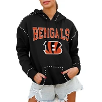 Women's Gameday Couture Black Cincinnati Bengals Oversized Catch the Vibe Studded Pullover Hoodie