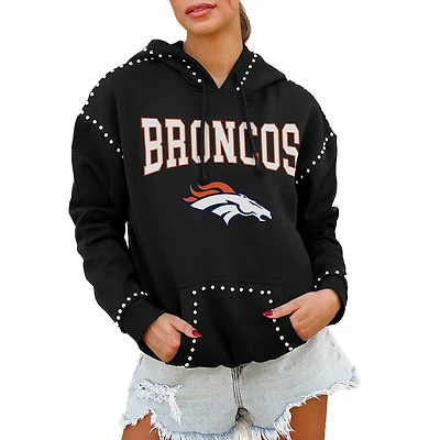 Women's Gameday Couture Black Denver Broncos Oversized Catch the Vibe Studded Pullover Hoodie