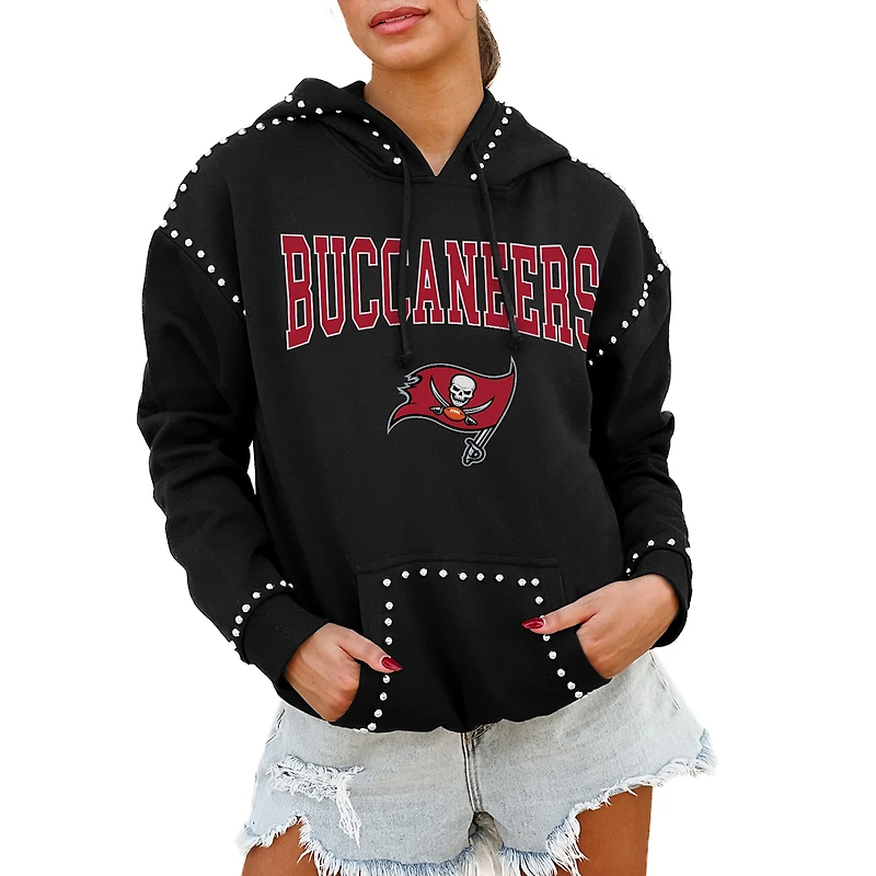 Women's Gameday Couture Black Tampa Bay Buccaneers Oversized Catch the Vibe Studded Pullover Hoodie