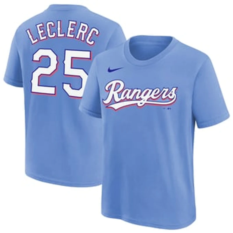 Youth Nike Jose Leclerc Light Blue Texas Rangers Name & Number T-Shirt