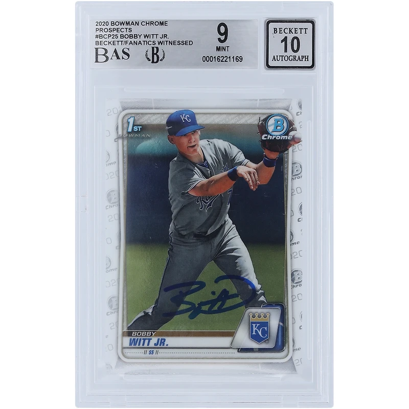 Bobby Witt Jr. Kansas City Royals Autographed 2020 Bowman Chrome Prospects #BCP-25 Beckett Fanatics Witnessed Authenticated 9/10 Rookie Card