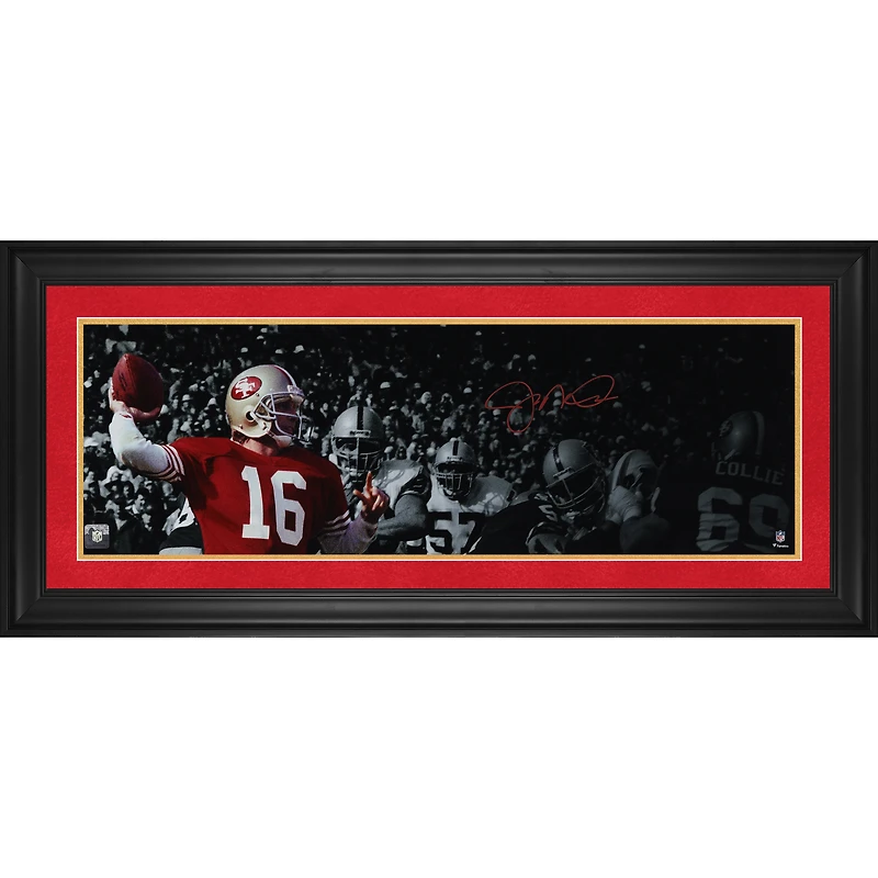 Joe Montana San Francisco 49ers Autographed Framed 10" x 30" Throwing Spotlight Panoramic Photograph