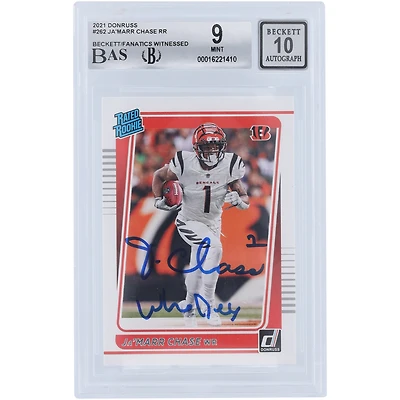 Ja'Marr Chase Cincinnati Bengals Autographed 2021 Panini Donruss #262 Beckett Fanatics Witnessed Authenticated 9/10 Rookie Card with "Who Dey" Inscription