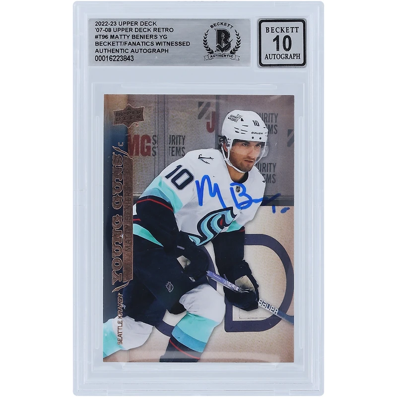 Matty Beniers Seattle Kraken Autographed 2022-23 Upper Deck Extended Series Young Guns '07-08 Retro #T-96 Beckett Fanatics Witnessed Authenticated 10 Rookie Card