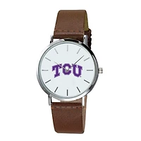 Men's  Brown TCU Horned Frogs Plexus Leather Watch