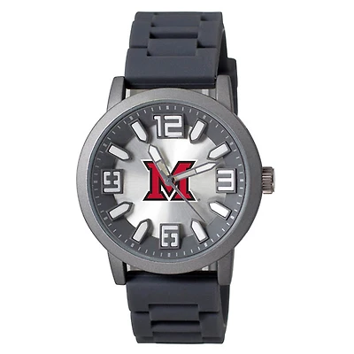 Men's  Black Miami University RedHawks Enigma Silicone Strap Watch