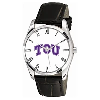Men's  Black TCU Horned Frogs Berkeley Leather Watch
