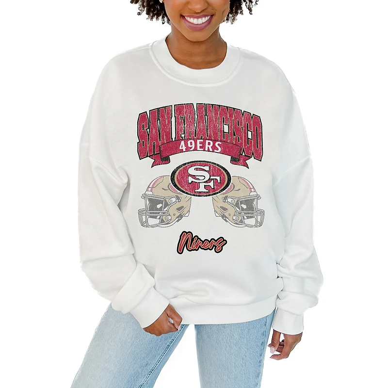 Women's Gameday Couture White San Francisco 49ers Passing Time Pullover Sweatshirt