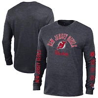 Men's Champion Heather Black New Jersey Devils Multi-Logo Tri-Blend Long Sleeve T-Shirt
