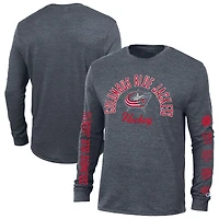Men's Champion Heather Navy Columbus Blue Jackets Multi-Logo Tri-Blend Long Sleeve T-Shirt