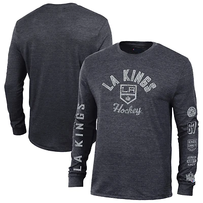 Men's Champion Heather Black Los Angeles Kings Multi-Logo Tri-Blend Long Sleeve T-Shirt