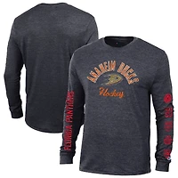 Men's Champion Heather Black Anaheim Ducks Multi-Logo Tri-Blend Long Sleeve T-Shirt