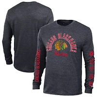 Men's Champion Heather Black Chicago Blackhawks Multi-Logo Tri-Blend Long Sleeve T-Shirt