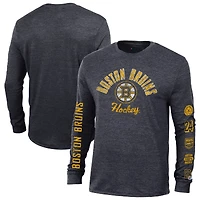 Men's Champion Heather Black Boston Bruins Multi-Logo Tri-Blend Long Sleeve T-Shirt